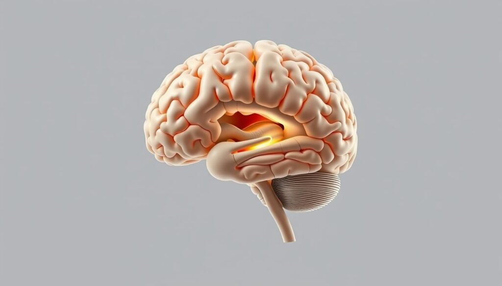 A detailed cutaway view of the human brain's reward system, with the limbic system, striatum, and prefrontal cortex prominently featured. The image should have a clean, clinical aesthetic, with a neutral color palette and subtle lighting that accentuates the structure and function of these brain regions. The viewer should get a sense of the intricate neural pathways and mechanisms that drive the search for food, even in the absence of hunger, as a fundamental aspect of the brain's reward and motivation circuitry.