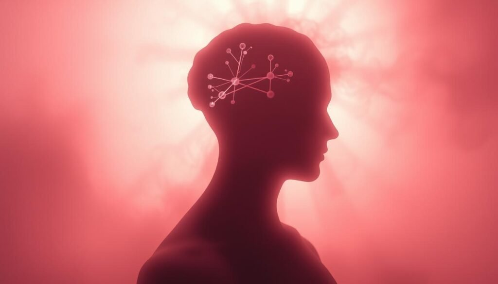 A cerebral silhouette emerges, shrouded in a soft, muted palette. The brain, once vibrant and active, appears to diminish, its neural pathways thinning and fading. Subtle shadows hint at the complex mechanisms of addiction, as if the very essence of the mind is being consumed from within. Hazy, dreamlike lighting casts a contemplative atmosphere, inviting the viewer to ponder the delicate balance of the human psyche and the power of neuroscience to unlock the secrets of weight loss and food dependency. A thought-provoking exploration of the "Entendendo o Emagrecimento Cerebral" concept.